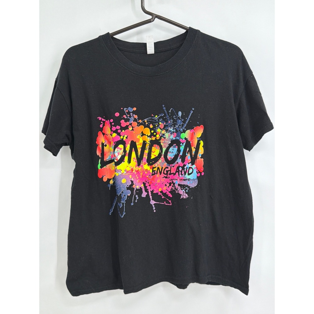 Casual Classics London England Graphic T-Shirt Black Paint Splatter Medium